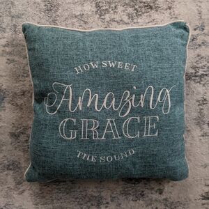 Teal Decorative Pillow with 'Amazing Grace' Embroidery